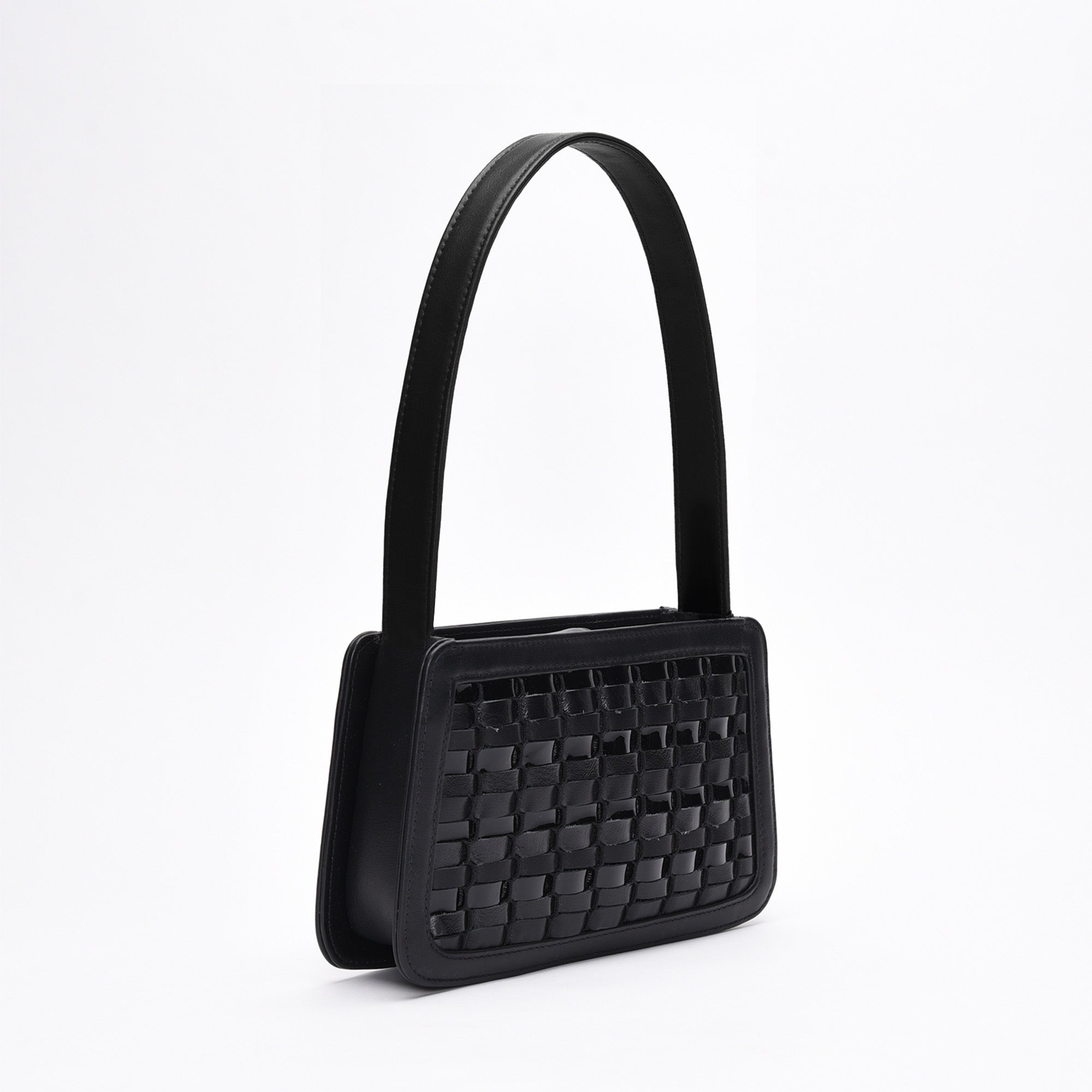 picture of made in USA Luxury Leather Handbag hand-woven with multiple leathers in various matte black colorways