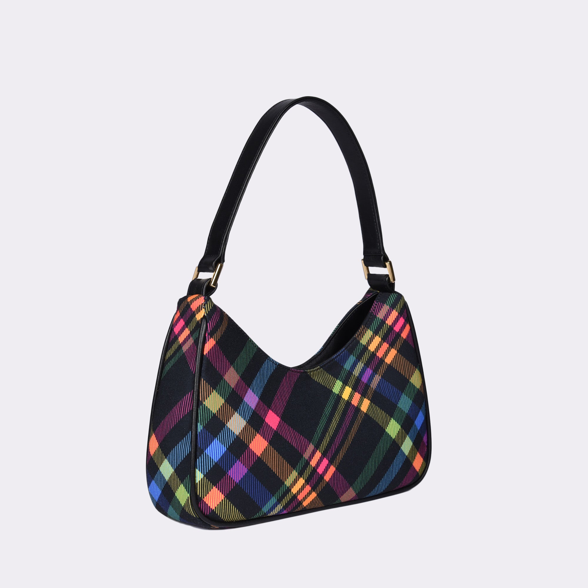 picture of made in USA Luxury Leather Handbag layered with six different colors in a digital plaid design