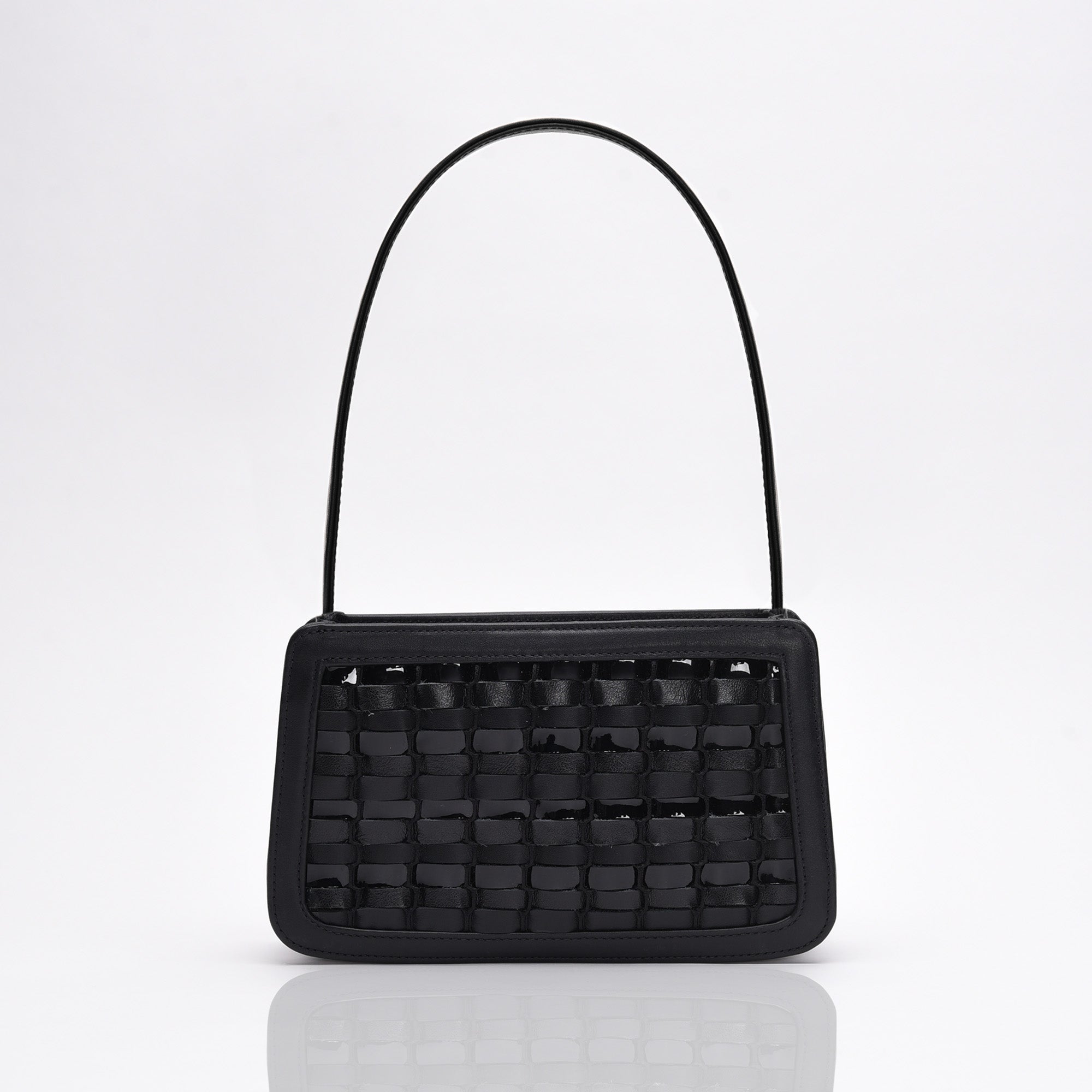 picture of made in USA Luxury Leather Handbag hand-woven with multiple leathers in various matte black colorways